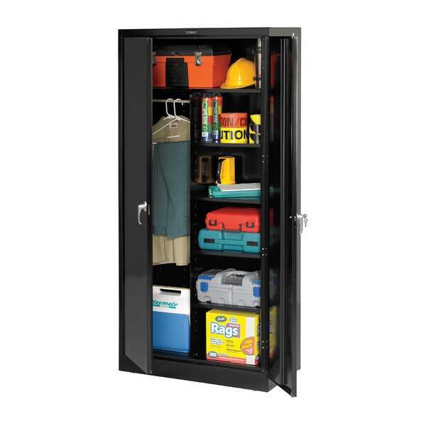 Combo Wardrobe Storage Cabinet, 78 in H, 36 in W, Swing, Keyed, Black, 6 Shelves, 0 Drawers
