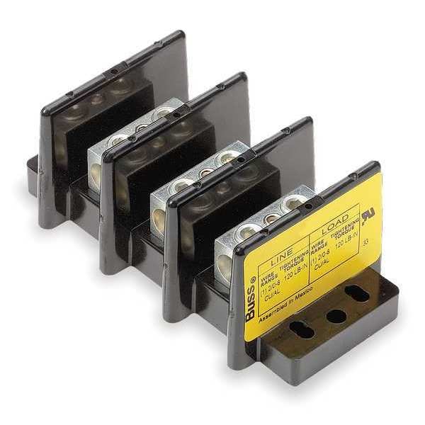 Miniature Power Distribution Block, Open, 3 Pole, 175 A Copper, 600 V AC/DC