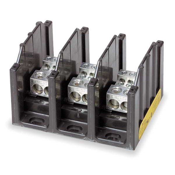 Power Distribution Block, Open, 3 Pole, 350 A Copper, 600 V AC/DC