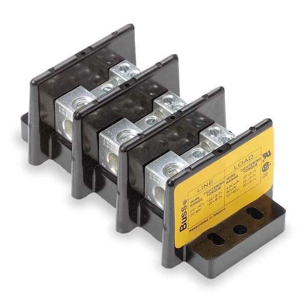 Power Distribution Block, Open, 3 Pole, 175 A Copper, 600 V AC/DC