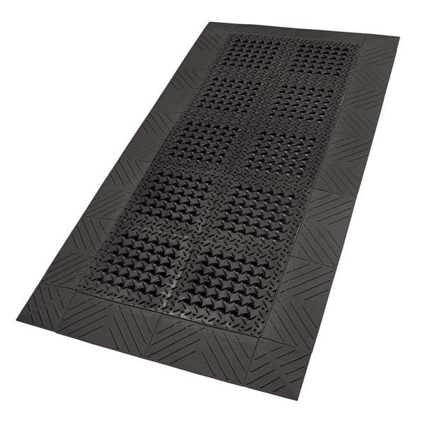 Interlocking Drainage Mat, PVC, Diamond, 3 ft W x 5 ft L, Black