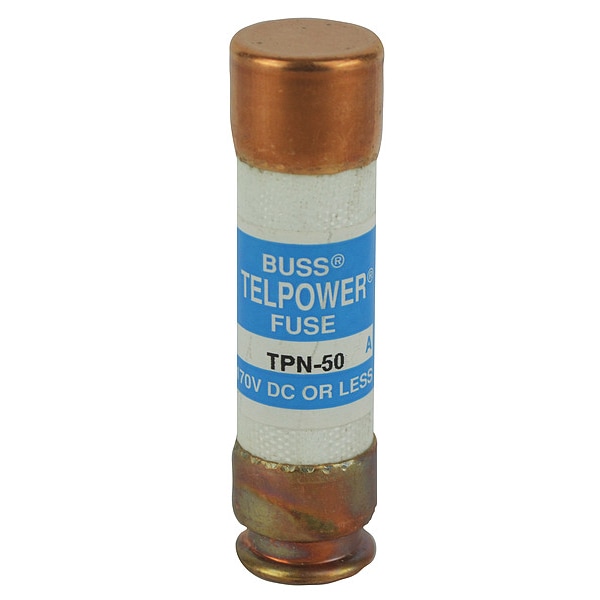 Telecom Protection Fuse, TPN Series, 50A, Fast-Acting, Not Rated, Cylindrical