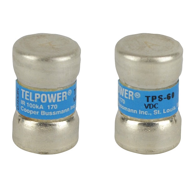 Telecom Protection Fuse, TPS Series, 60A, Fast-Acting, Not Rated, Cylindrical