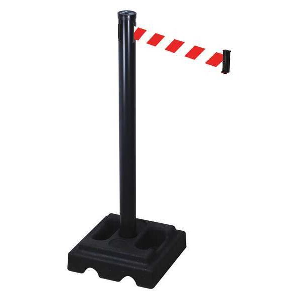 Barrier Post with Belt, Black, 10 ft Length, 40 in Post Height, Black