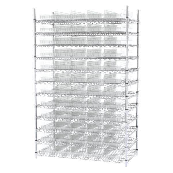 Steel Bin Shelving, 24 in D x 74 in H x 48 in W, 12 Shelves, Clear