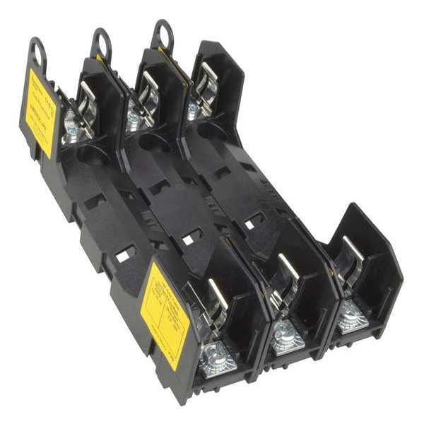 Open Fuse Block, 0 to 30A Amp Range, 600V AC/DC Volt Rating, 3 Poles, Pressure Plate