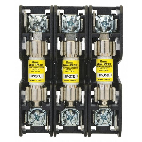 Open Fuse Block, 0 to 30A Amp Range, 600V AC/DC Volt Rating, 3 Poles, Box Lug