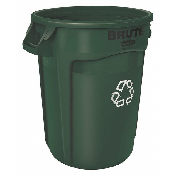 Round Recycling Bin, Green, 22" Dia, Polyethylene