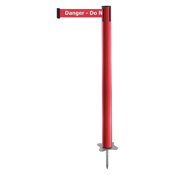 Barrier Post with Belt, Red, 13 ft Length, 43 in Post Height, Danger Do Not Enter, Unfinished