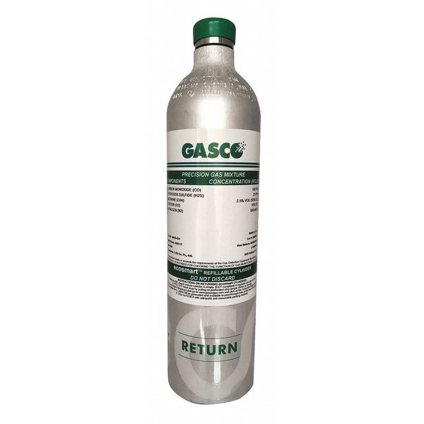 Calibration Gas, Air, Carbon Monoxide, Hydrogen Sulfide, Methane, 34 L, C-10 Connection