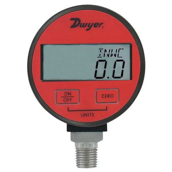 Digital Industrial Pressure Gauge, 0 to 100 psi, 2 1/2 in Dial, 1/4 in NPT, Bottom Location