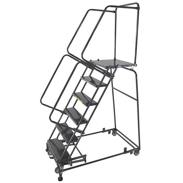 93 in H Steel Rolling Ladder, 6 Steps, 450 lb Load Capacity