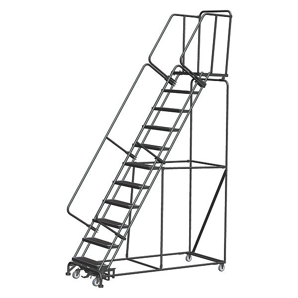 143 in H Steel Rolling Ladder, 11 Steps, 450 lb Load Capacity