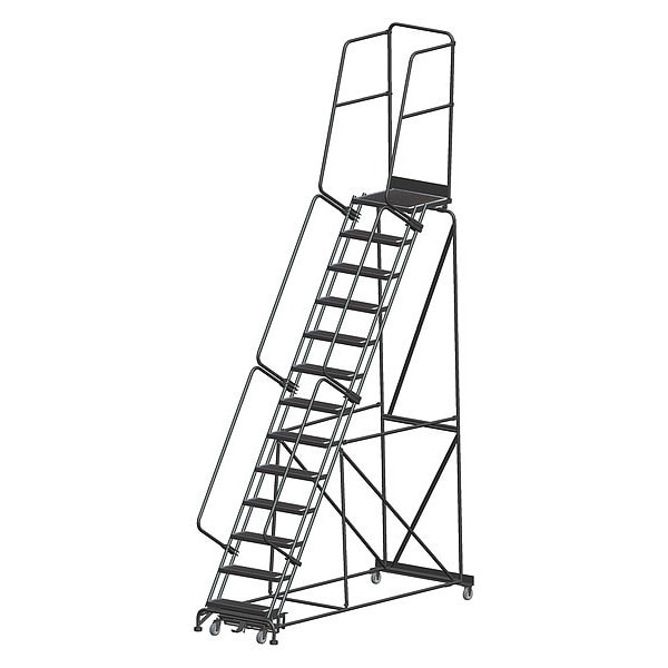 175 in H Steel Rolling Ladder, 13 Steps, 450 lb Load Capacity