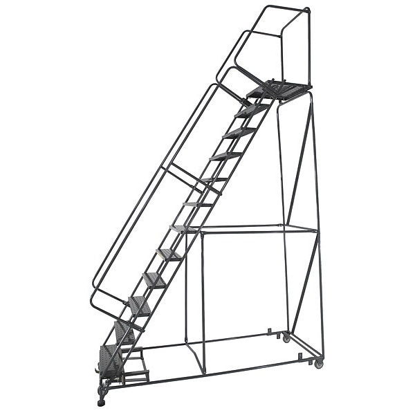 185 in H Steel Rolling Ladder, 14 Steps, 450 lb Load Capacity