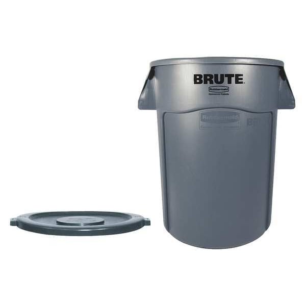 44 Gal. Brute(R) Plastic Round Trash Can, Flat Snap-On Top, Gray