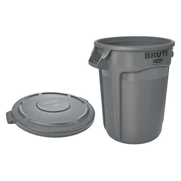 32 gal. Polyethylene Round Trash Can, Gray