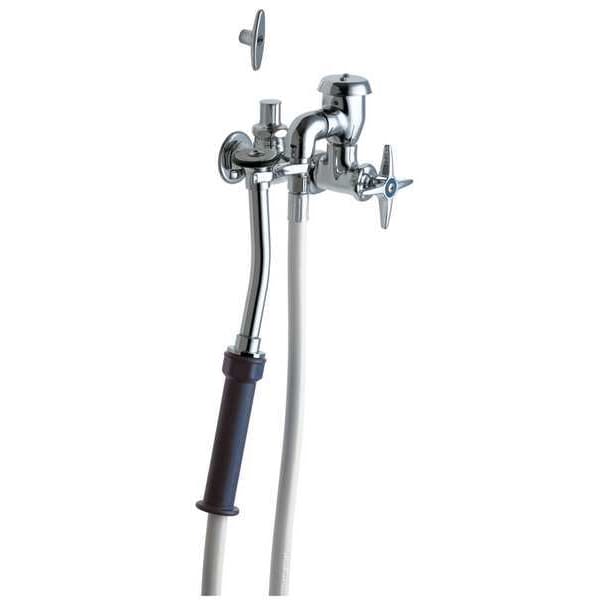 Wall-Mounted Bedpan Washer, Cross Handle, Inlet Size 1/2", Chrome Plated