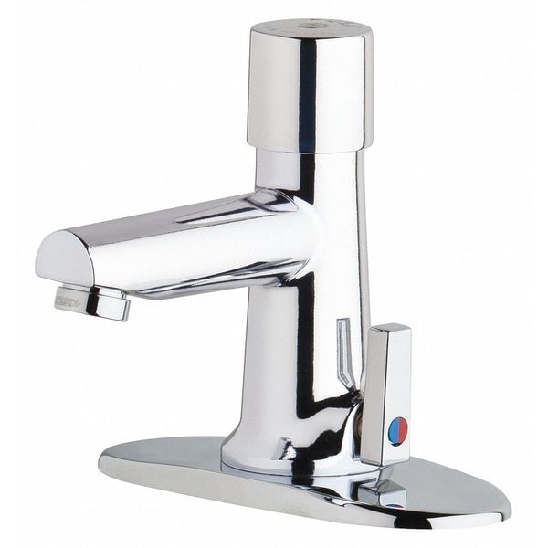 Metering, 4" Mount, Commercial 3 Hole Straight Spout Bathroom Faucet