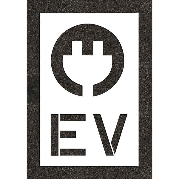 Pavement Stencil, Combination Set, Electric Car Logo, 48 in Character Height, Not Applicable Font
