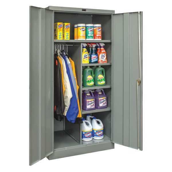 Combo Wardrobe Storage Cabinet, 72 in H, 36 in W, 18 in D, Swing, Keyed, Dark Gray, 4 Shelves