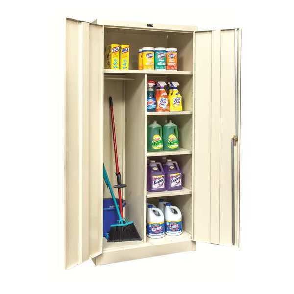Combo Wardrobe Storage Cabinet, 72 in H, 36 in W, 18 in D, Swing, Keyed, Tan, 4 Shelves, 0 Drawers