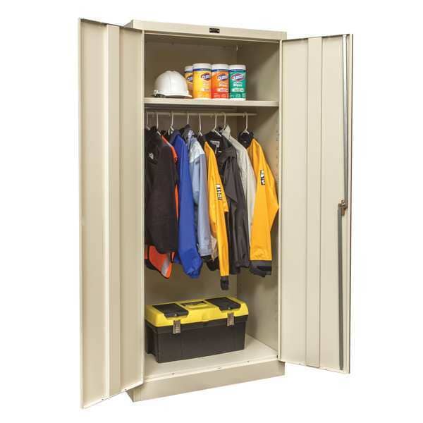 Wardrobe Storage Cabinet, 78 in H, 36 in W, 18 in D, Swing, Keyed, Tan, 1 Shelves, 0 Drawers