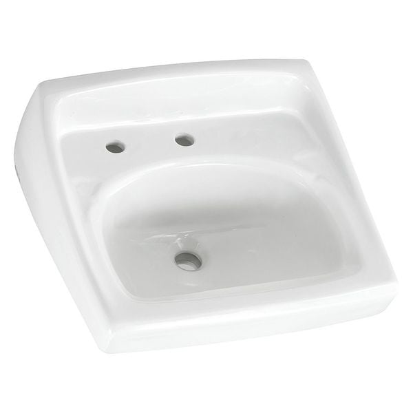 White Bathroom Sink, Vitreous China, Wall Mount, Number of Holes: 2
