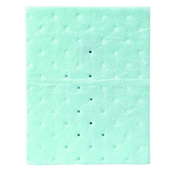 Sorbent Pad, 5 gal, 7 1/2 in x 10 in, Harsh Chemicals, Green, 100 PK