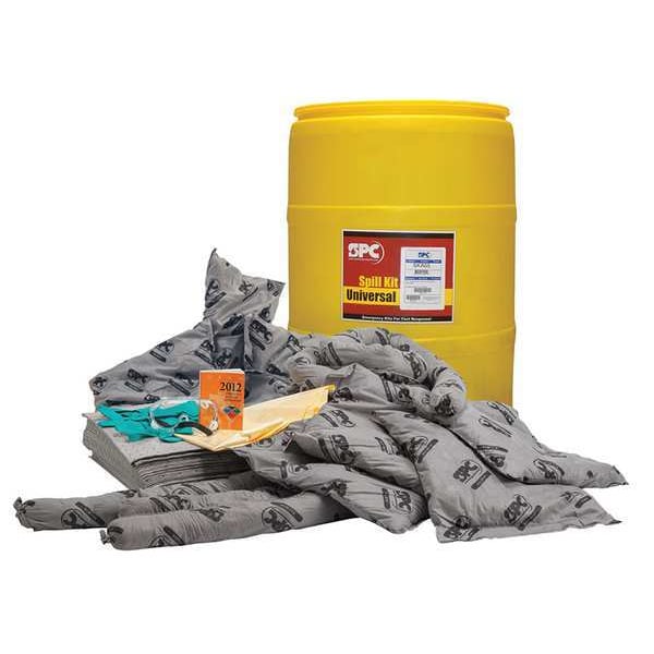 Spill Kit, 38 gal Volume Absorbed per Kit, 55 gal Capacity, Drum, Yellow