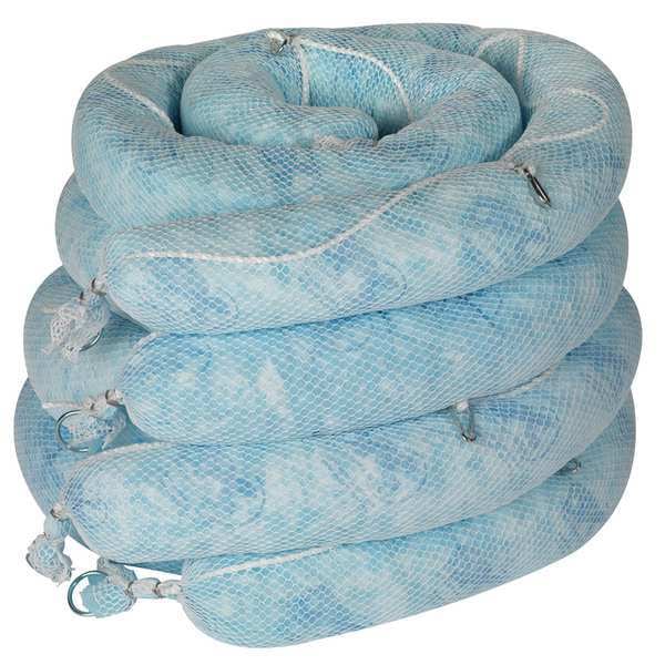 Sorbent Boom, 32 gal, 5 in x 10 ft, Oil, Blue, 4 PK