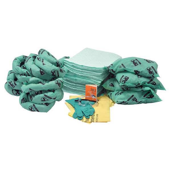 Spill Kit Refill, 26 gal Volume Absorbed per Kit, Bag, Green