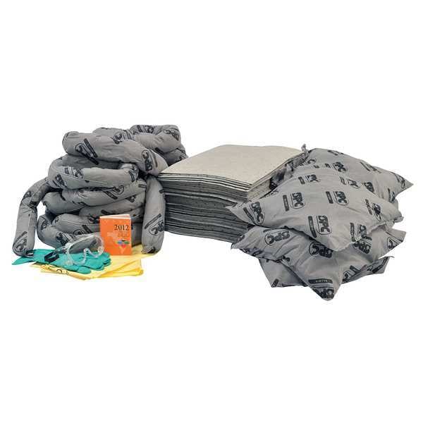 Spill Kit Refill, 37 gal Volume Absorbed per Kit, Bag, Gray