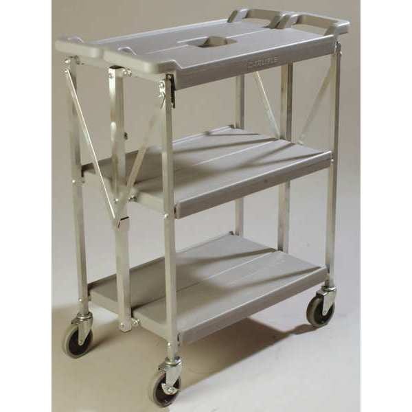Fold N Go Cart 15 in x 21 in - Gray, Polyethylene, 350 lb Load Capacity, 3 Shelves, 29-1/2 in L