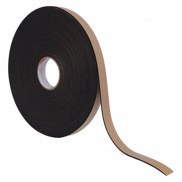 Foam Strip, Water-Resistant Closed Cell, 2 in W, 25 ft L, 1 in Thick, Black