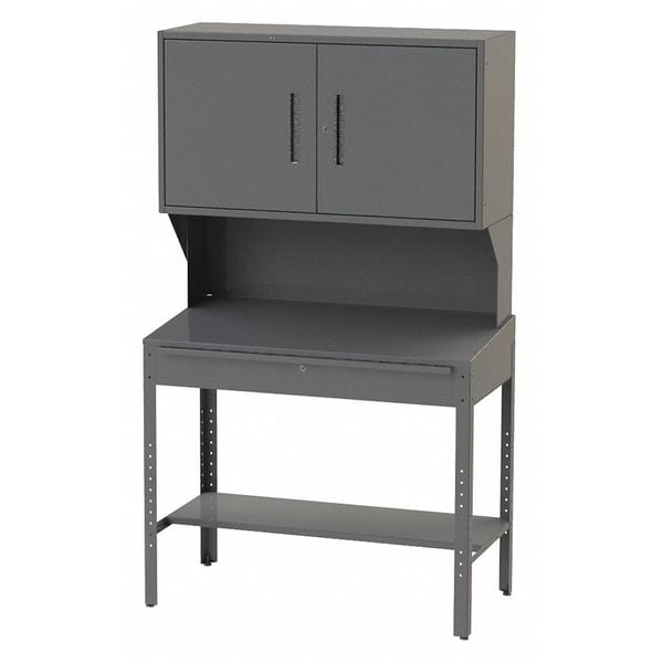 Open, Hutch Shop Desk, 72" H, Charcoal
