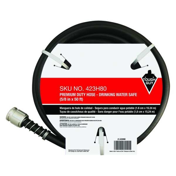 5/8 in ID x 50 ft L Water Hose, PVC Tube, Black, Aluminum x Aluminum Fitting