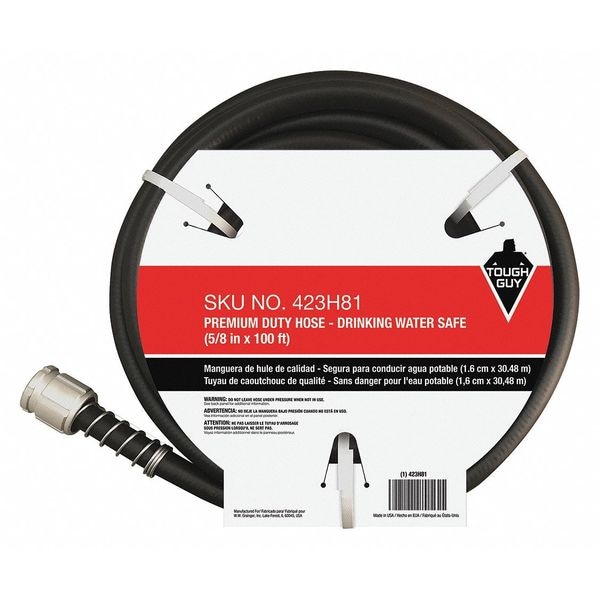 5/8 in ID x 100 ft L Water Hose, PVC Tube, Black, Aluminum x Aluminum Fitting