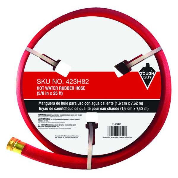 5/8 in ID x 25 ft L Water Hose, Rubber Tube, Red, Brass x Aluminum Fitting