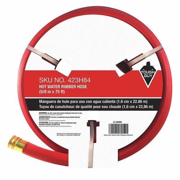 5/8 in ID x 75 ft L Water Hose, Rubber Tube, Red, Aluminum x Aluminum Fitting