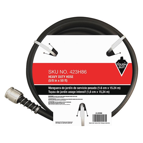 5/8 in ID x 50 ft L Water Hose, PVC Tube, Black, Aluminum x Aluminum Fitting