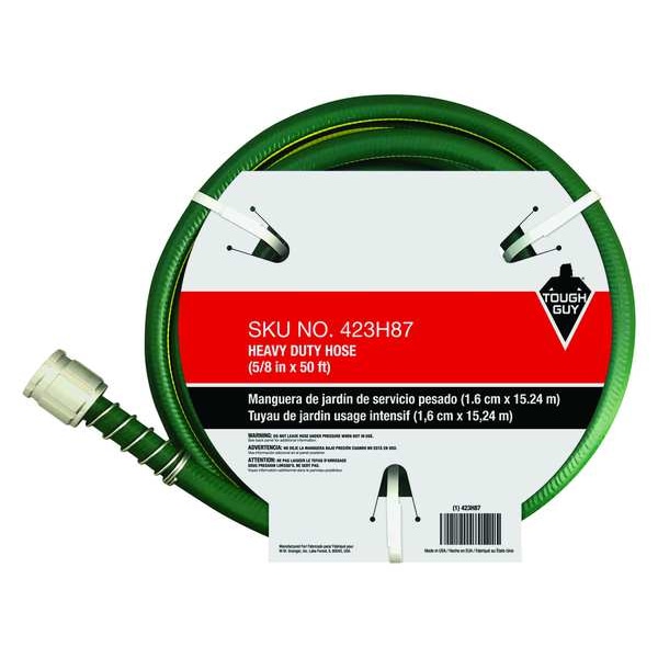 5/8 in ID x 50 ft L Water Hose, PVC Tube, Green, Brass x Aluminum Fitting