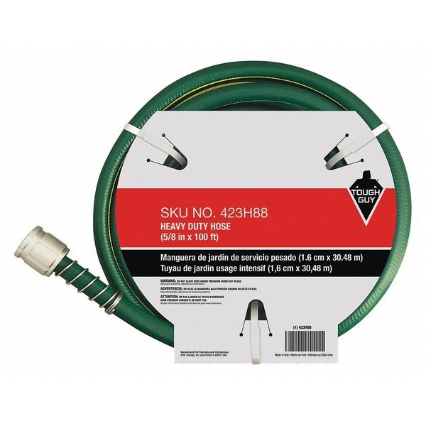 5/8 in ID x 100 ft L Water Hose, PVC Tube, Green, Aluminum x Aluminum Fitting