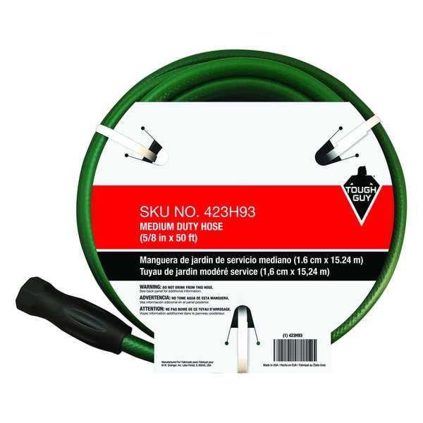 5/8 in ID x 50 ft L Water Hose, PVC Tube, Green, Brass x Brass Fitting