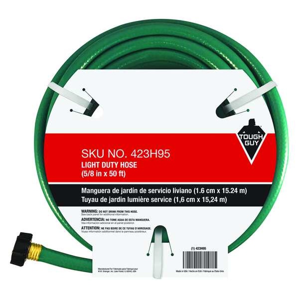 5/8 in ID x 50 ft L Water Hose, PVC Tube, Green, Brass x Brass Fitting