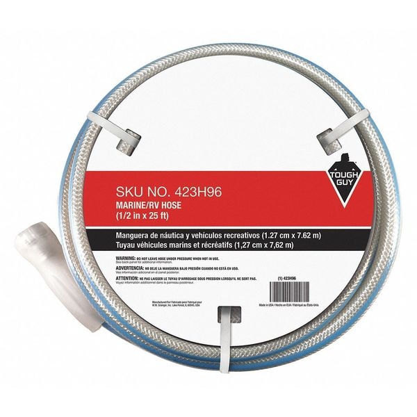 1/2 in ID x 25 ft L Water Hose, PVC Tube, White, Aluminum x Aluminum Fitting