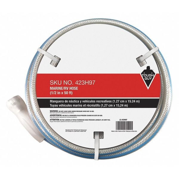 1/2 in ID x 50 ft L Water Hose, PVC Tube, White, Aluminum x Aluminum Fitting
