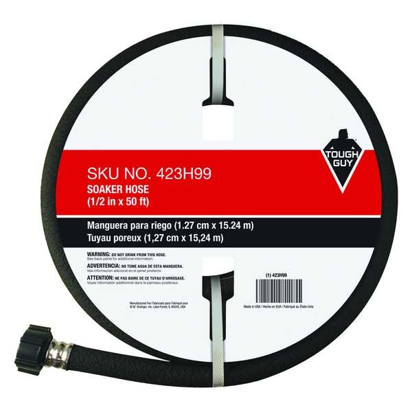 1/2 in ID x 50 ft L Water Hose, Rubber Tube, Black, Plastic x Plastic Fitting
