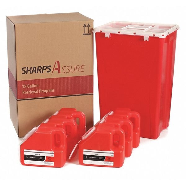 Sharps Container, 1-1/4 gal., Red, Snap Lid