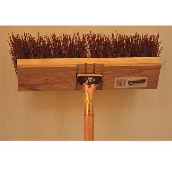 16" Brown bristle street sweep, hardwood block, wood handle